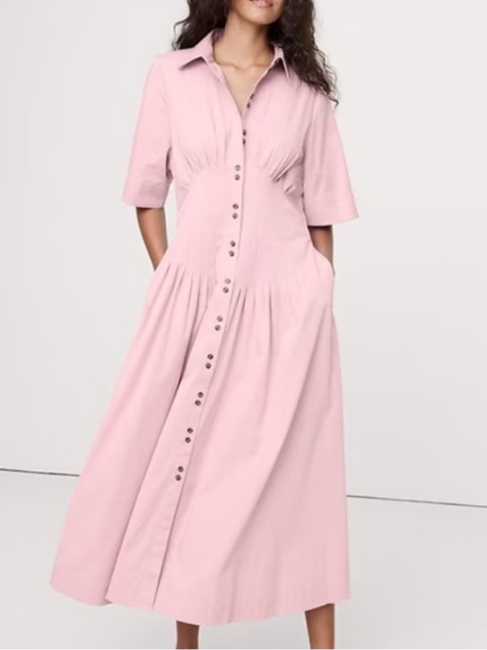 Banana Republic Pale Pink Button-Front Midi Dress BNWT SOLD OUT - Picture 2 of 5